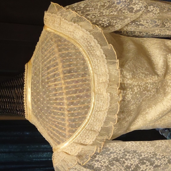 Jessica McLintock Gunnies Victorian Corset  Style Lace Pearl Button Blouse - Picture 6 of 11